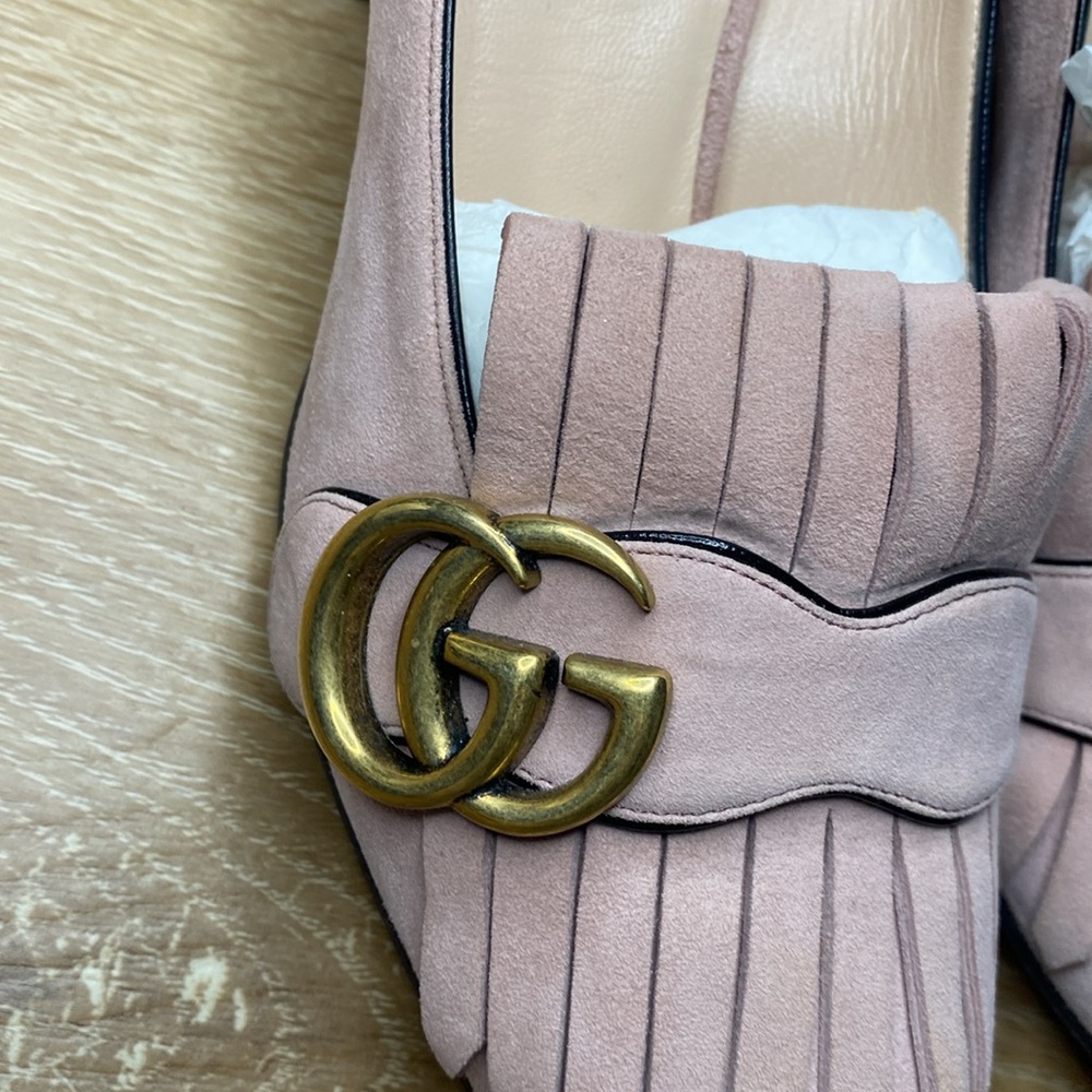 Gucci Suede Kid Scamosciato shoes 35 (5) GG logo crystal pink with box - Picture 3 of 8